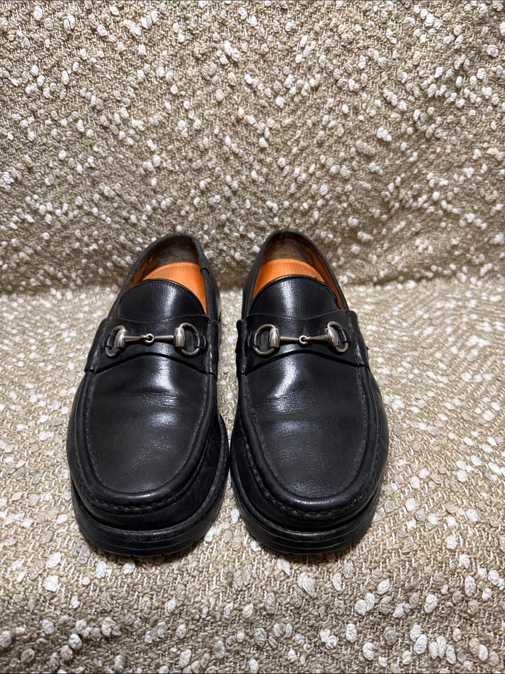 Gucci Black Leather Horsebit Slip-On Loafers